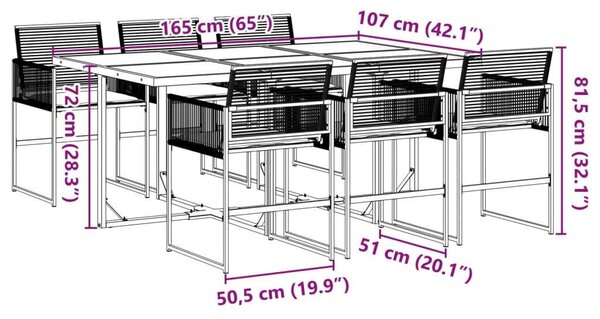 VidaXL Kerti Étkezőgarnitúra - 7 részes - Fekete Polyrattan