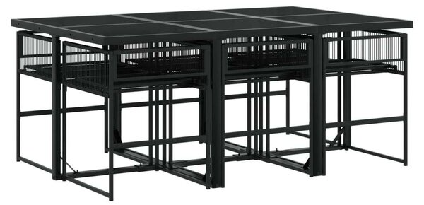 VidaXL Kerti Étkezőgarnitúra - 7 részes - Fekete Polyrattan