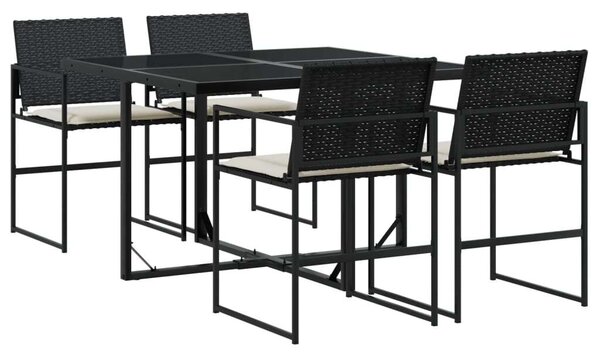 VidaXL 5 részes Kerti Étkezőgarnitúra - Fekete Polyrattan