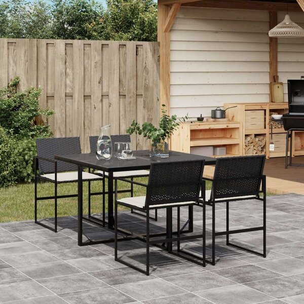 VidaXL 5 részes Kerti Étkezőgarnitúra - Fekete Polyrattan
