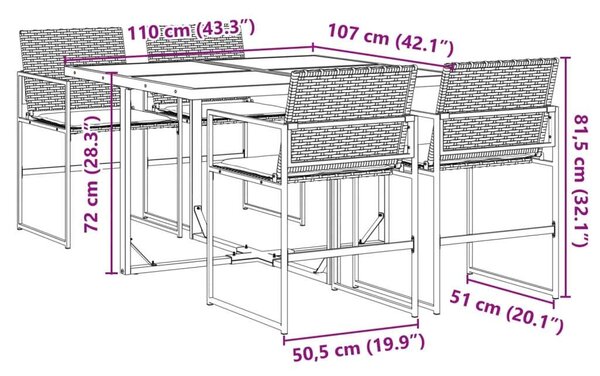 VidaXL 5 részes Kerti Étkezőgarnitúra - Fekete Polyrattan