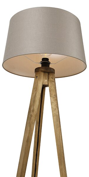 Rusztikus állólámpa háromlábú vintage fa, lenvászon búra bézs 45 cm - Tripod Classic