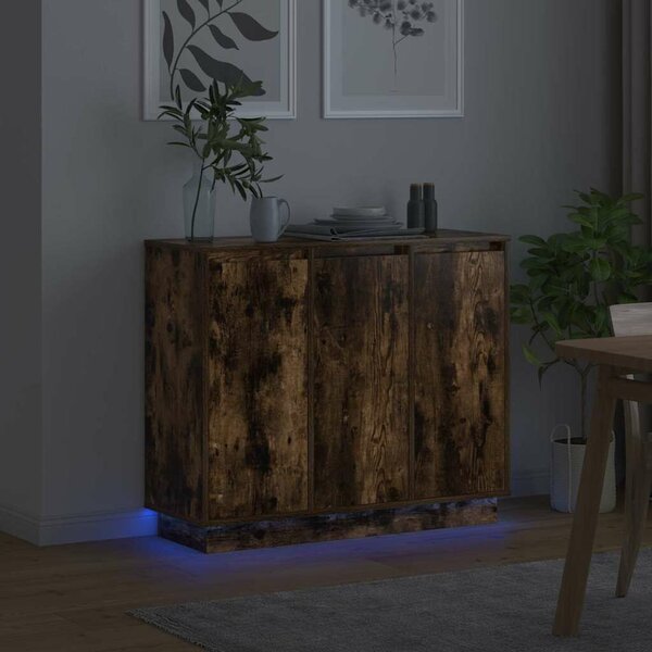 VidaXL LED tálaló Füstölt tölgy 90 x 32 x 75 cm Szerelt Fa