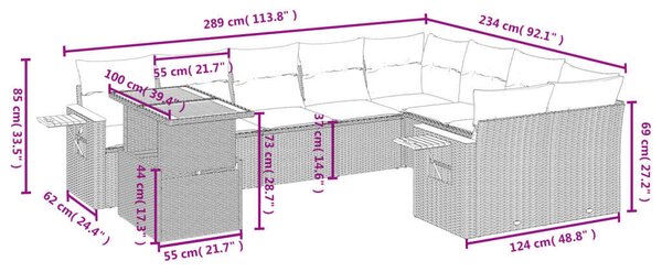 VidaXL Polyrattan Kerti Ülőgarnitúra - 10 részes - Szürke