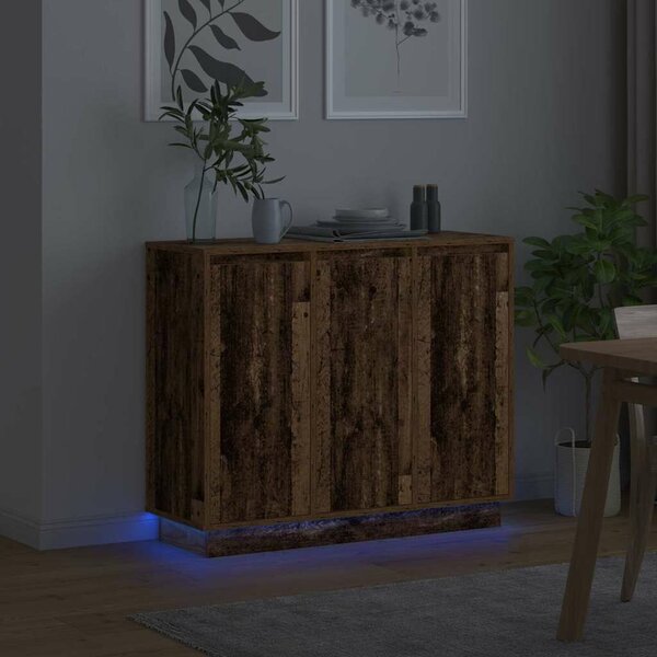 VidaXL LED tálaló Öreg fa 90 x 32 x 75 cm Szerelt Fa