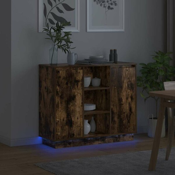 VidaXL LED tálaló Füstölt tölgy 90 x 32 x 75 cm Szerelt Fa