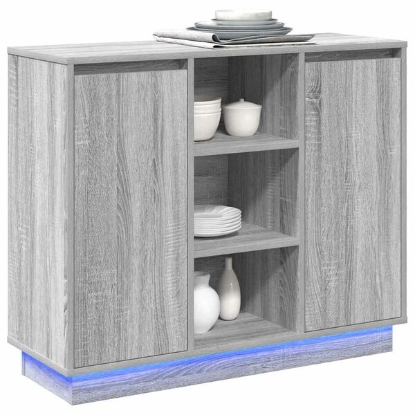VidaXL LED tálaló Szürke Sonoma 90 x 32 x 75 cm Szerelt Fa