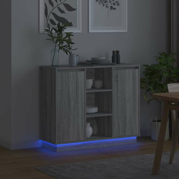 VidaXL LED tálaló Szürke Sonoma 90 x 32 x 75 cm Szerelt Fa