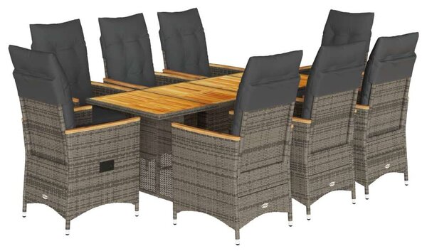 VidaXL Polyrattan Kerti Étkezőgarnitúra - 9 részes - Szürke