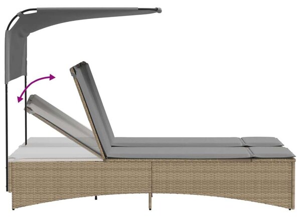 VidaXL Dupla Napozóágy - PE Rattan - 200cm