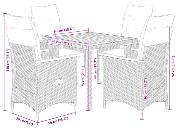 VidaXL Polyrattan Kerti Bútor - 5 részes szett