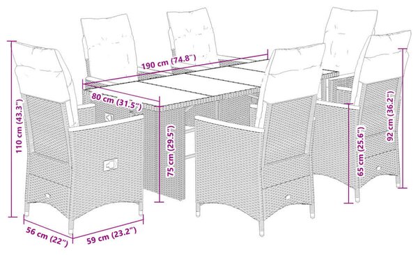 VidaXL Polyrattan Kerti Bútor - 7 részes Bisztrókészlet