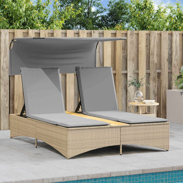 VidaXL Dupla Napozóágy - PE Rattan - 200cm