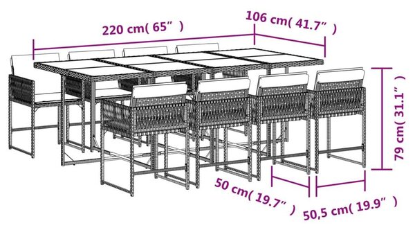 VidaXL Polyrattan Kerti Étkezőgarnitúra - 9 részes, Bézs