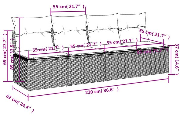 VidaXL Polyrattan Kerti Ülőgarnitúra - 10 részes - Szürke