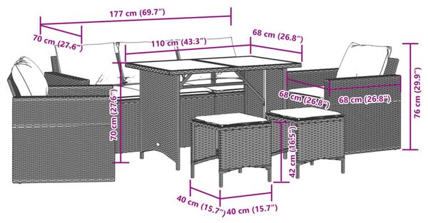 VidaXL 6 részes barna polyrattan kerti ülőgarnitúra párnával