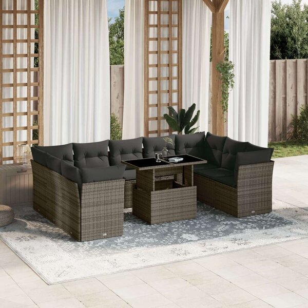 VidaXL Polyrattan Kerti Ülőgarnitúra - 10 részes - Szürke