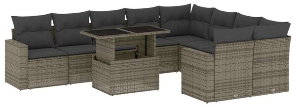 Polyrattan Kerti Ülőgarnitúra - 10 részes - Szürke