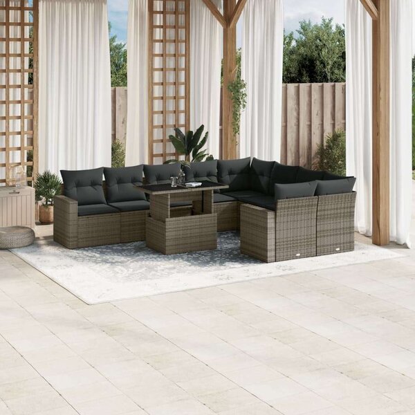 Polyrattan Kerti Ülőgarnitúra - 10 részes - Szürke