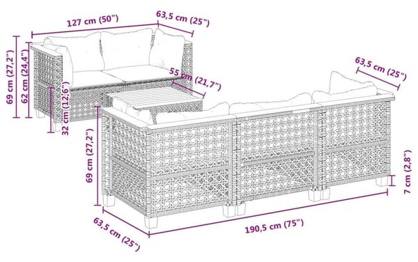 VidaXL Polyrattan Kerti Ülőgarnitúra - 6 részes