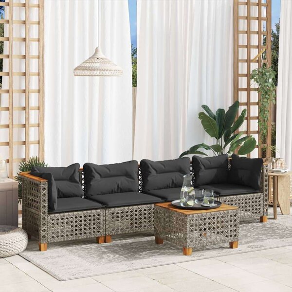 Polyrattan Kerti Ülőgarnitúra - 5 részes - Szürke