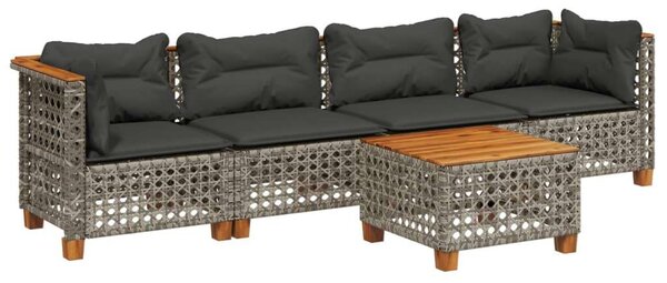 Polyrattan Kerti Ülőgarnitúra - 5 részes - Szürke