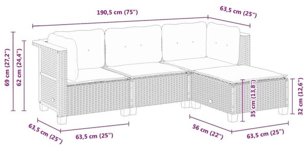 VidaXL 4 részes Polyrattan Kerti Ülőgarnitúra - Fekete