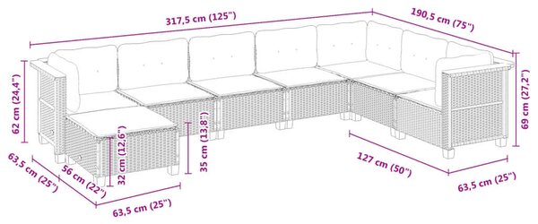 VidaXL 8 részes Kerti Ülőgarnitúra - Fekete Polyrattan