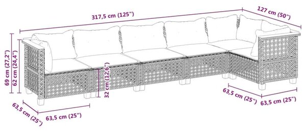 Polyrattan Kerti Ülőgarnitúra - 6 Fős - Szürke