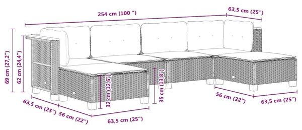 VidaXL Polyrattan Kerti Ülőgarnitúra - 6 részes - Fekete