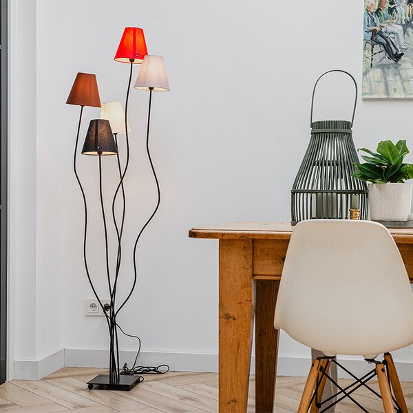 Design állólámpa fekete szövetbúrákkal 5-lámpás - Melis