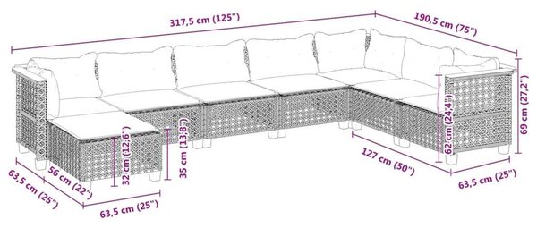 VidaXL Polyrattan Kerti Ülőgarnitúra - 8 részes - Szürke