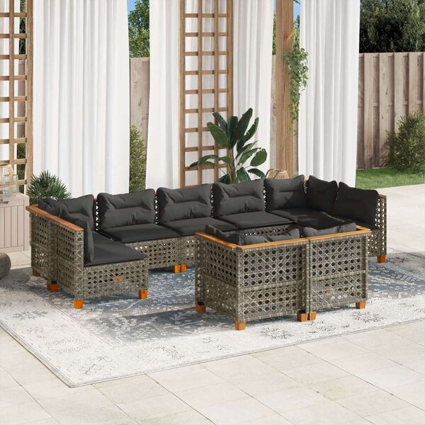 VidaXL Polyrattan Kerti Ülőgarnitúra - 9 részes - Szürke