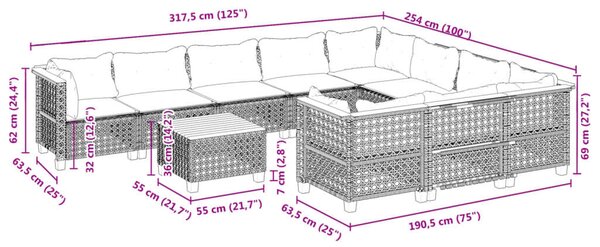 VidaXL Polyrattan Kerti Ülőgarnitúra - 11 részes - Szürke