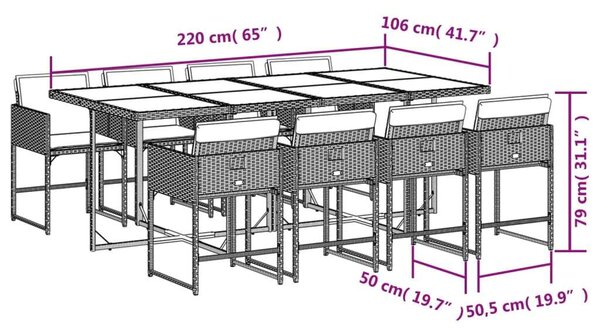 VidaXL Polyrattan Kerti Étkezőgarnitúra - 9 részes - Fekete