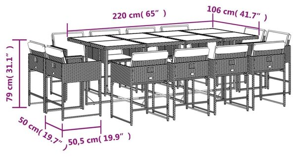 VidaXL 13 részes fekete polyrattan kerti ülőgarnitúra párnákkal