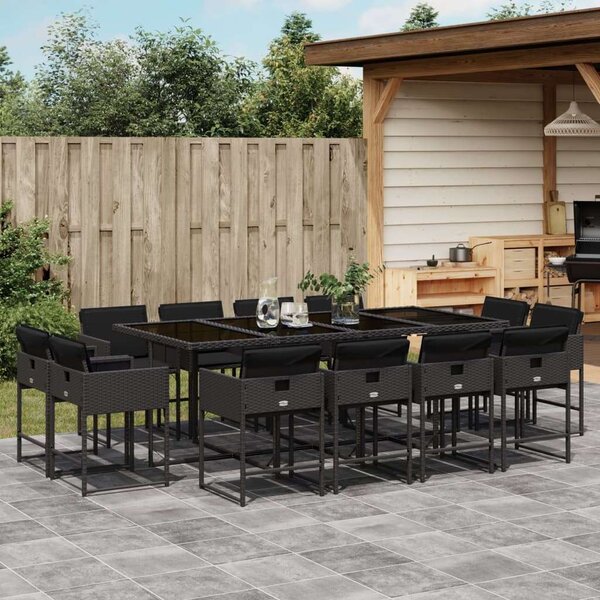 VidaXL 13 részes fekete polyrattan kerti ülőgarnitúra párnákkal