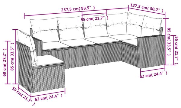 Polyrattan Kerti Ülőgarnitúra - Barna - 6 részes