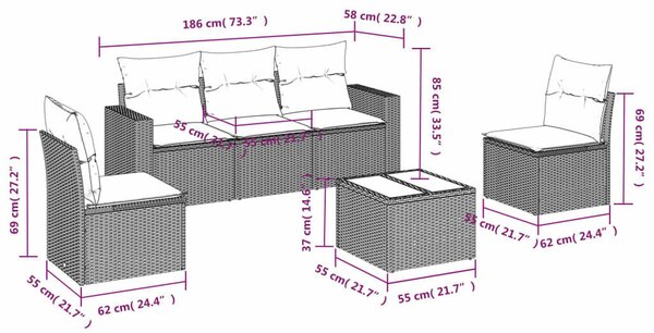 VidaXL Polyrattan Kerti Ülőgarnitúra - 6 részes, Fekete