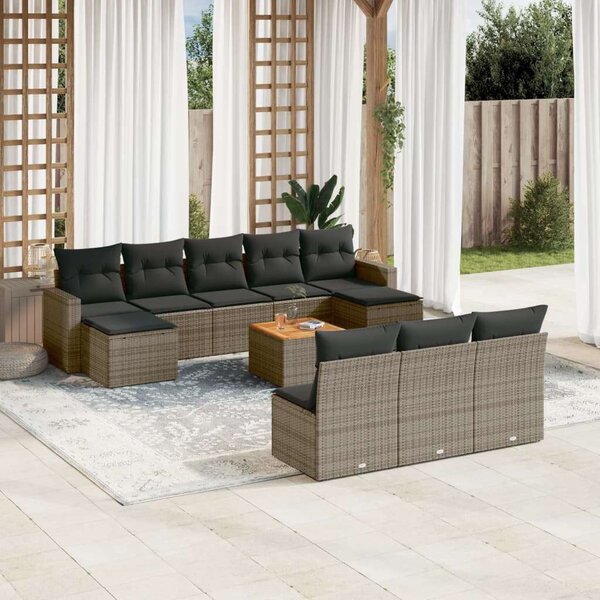 Polyrattan Kerti Ülőgarnitúra - 11 részes - Szürke