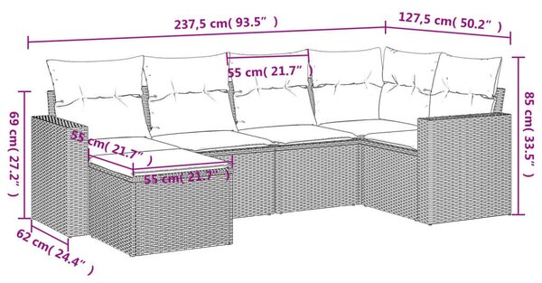 VidaXL Polyrattan Kerti Ülőgarnitúra - 6 részes - Fekete