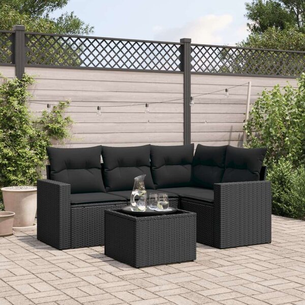 Polyrattan Kerti Kanapé Szett - 5 részes - Fekete