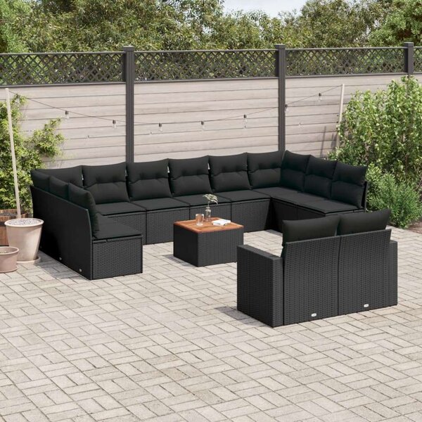 Polyrattan Kerti Ülőgarnitúra - 13 részes - Fekete
