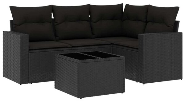 Polyrattan Kerti Kanapé Szett - 5 részes - Fekete