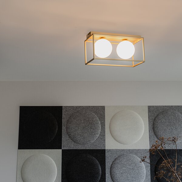 Design mennyezeti lámpa arany fehér üveggel 2 lámpás - Aniek