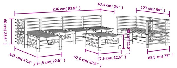 VidaXL Fehér Fenyőfa Kerti Ülőgarnitúra - 8 részes