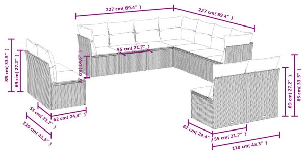VidaXL Polyrattan Kerti Ülőgarnitúra - 11 részes - Bézs