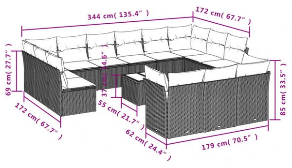 VidaXL Polyrattan Kerti Ülőgarnitúra - 14 részes - Fekete