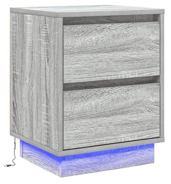 Éjjeli Szekrények LED Világítással 2 db Szürke Sonoma 39x34.5x50 cm