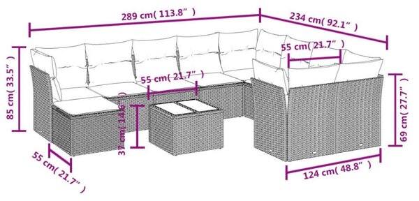VidaXL Polyrattan Kerti Ülőgarnitúra - 11 részes - Bézs